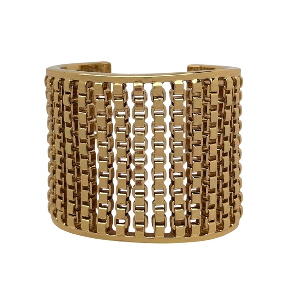 COACH Chunky Gold Box Chain Cuff Bracelet Wide Open‎ Statement Designer $228 - Picture 1 of 10